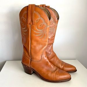 Frye Brown Heeled Boots with Decorative Stitching